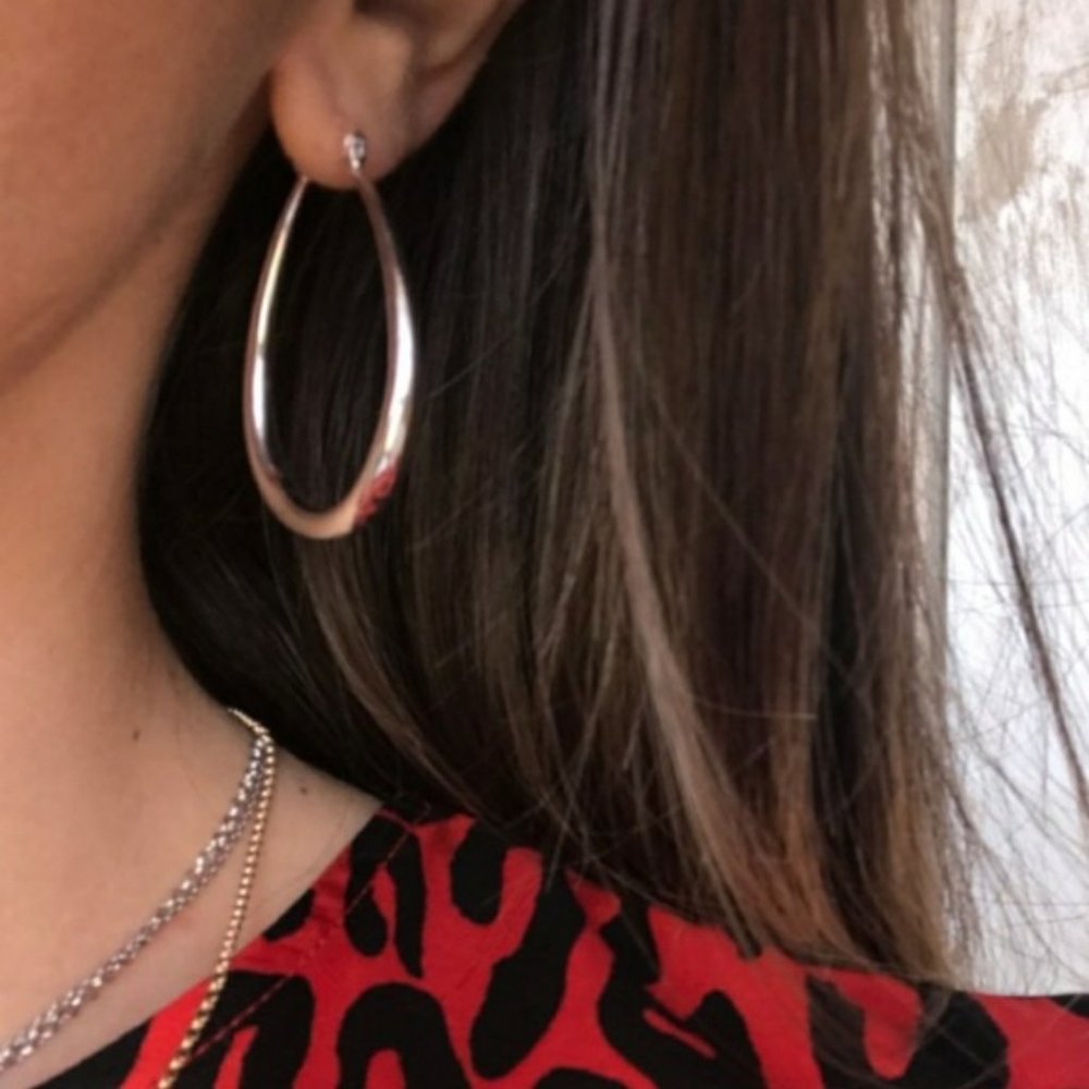 NEW 925 Sterling Silver 1.5'' Oval Hoop Earrings - Picture 2 of 3
